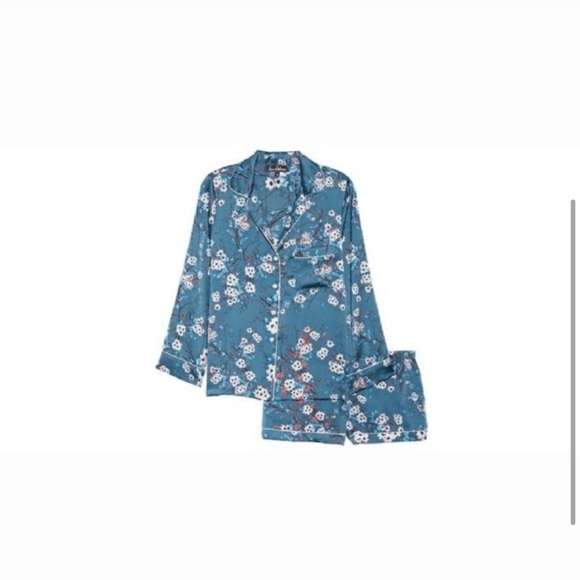 New Sam Edelman Silky Blue Floral Printed Pajamas - Picture 5 of 8